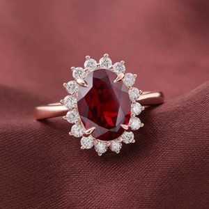 Natural Oval Cut Red Garnet Ring925 Silver Ring Ruby Birthstone Anniversary Ring